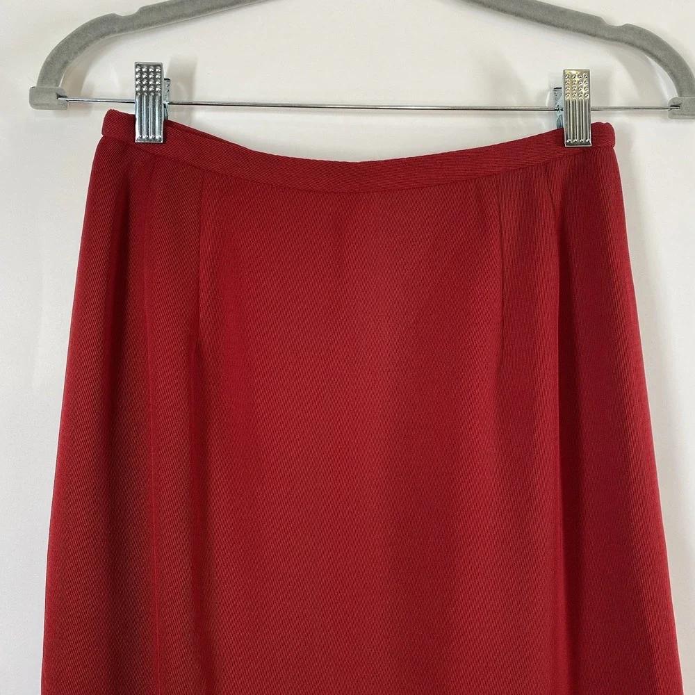 Travis Ayers Women's Pencil Midi Skirt Red Sz 8 Slit Classic Modest Professional